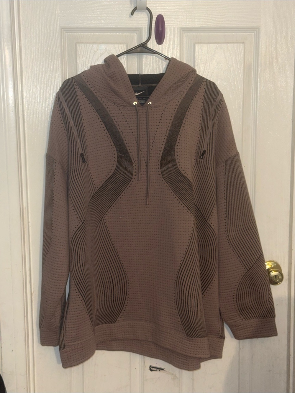 Nike Men's Hooded Knit Sweater in Taupe with Dark Contrast Lines